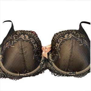 DKNY INTIMATES 34C Bra Sexy Lace Black/Pink Lined Balconette Underwire